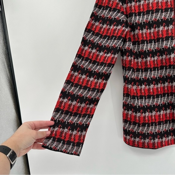 Ming Wang Houndstooth Cardigan Sweater Red Black Gray Size Large - Picture 3 of 5